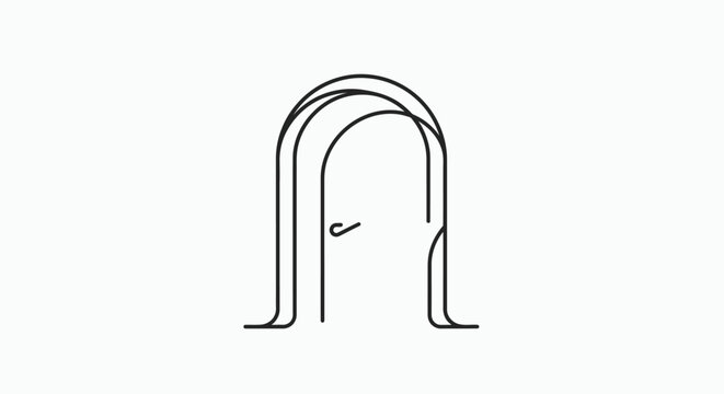 Minimalist line art illustration of an archway or door with handle, symbolizing opportunity, entry, or new beginnings, on white background.