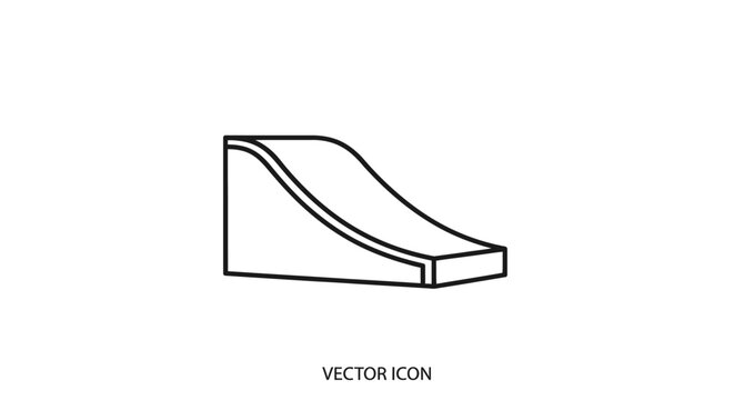 Skateboarding ramp vector icon, quarter pipe outline illustration. Extreme sports equipment graphic element for skate park design.