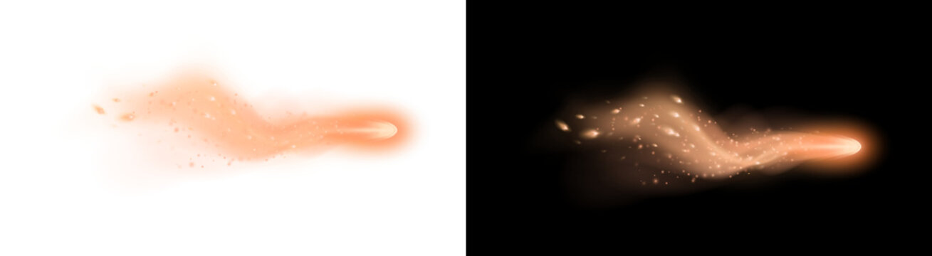 PNG image of&nbsp;A glowing orange light trail with dynamic motion particles creates an energetic effect for digital graphic design on transparent background