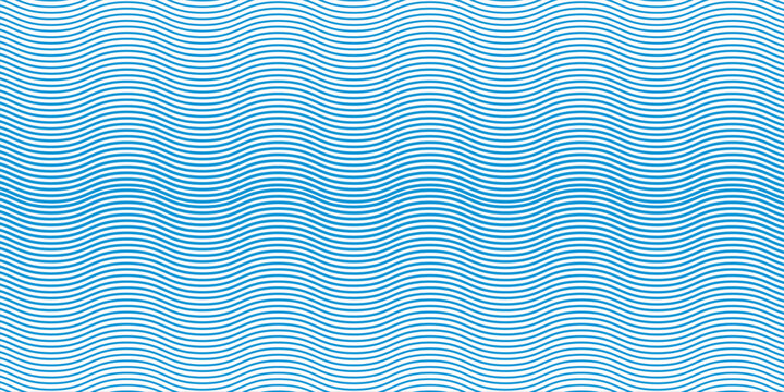 Blue wave texture gradient. Fading curved linear halftone gradation. Wavy water lines pattern wallpaper. Thin to thick undulate stripes background for overlay, print, cover, graphic design. Vector