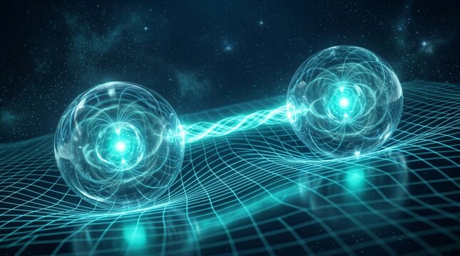 Quantum entanglement dynamics virtual lab digital visualizations sci-fi environment abstract viewpoint concept