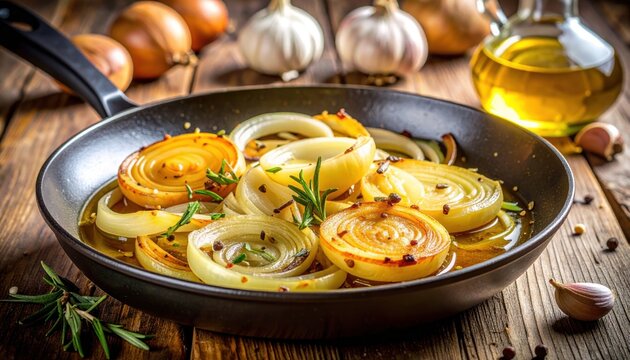 Saut?ed Onions and Tomatoes in Pan.
