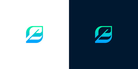 Minimalist and elegant abstract symbol combining fluidity and organic shapes with a striking blue-green gradient, ideal for a cutting-edge brand identity © anello