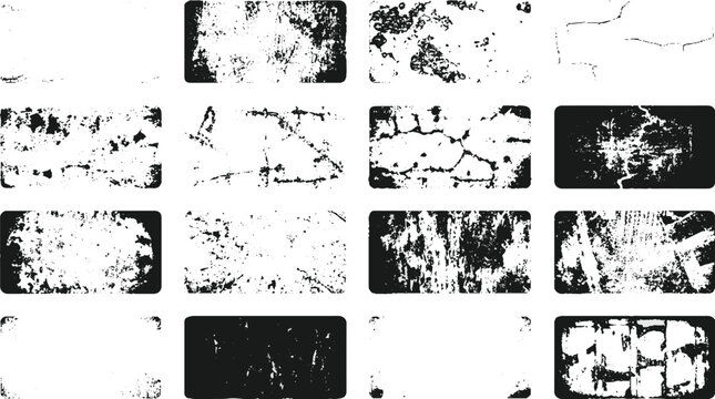 Black and White Grunge Texture Pack, Ink Brush Strokes, Distressed Scratch Marks, Abstract Stamps and Rough Textures, Vintage Monochrome Design Elements Set.