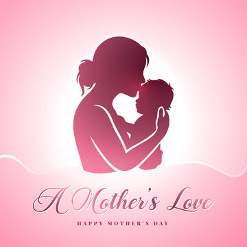 Mother holding her baby, silhouette illustration for mothers day