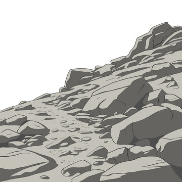 Rugged rocky mountain trail slope illustration with rocky path, mountain
