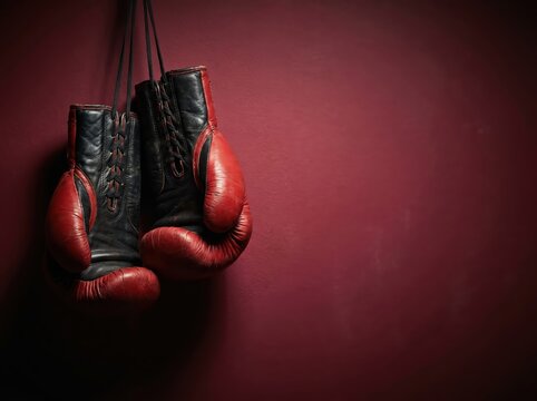 Pair of vintage boxing gloves on a wall