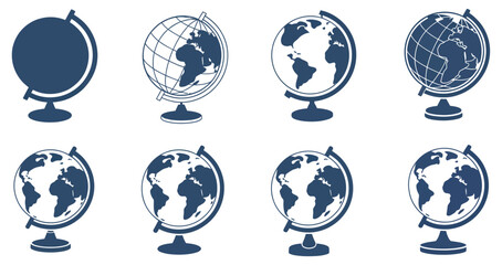 Obraz premium World globe icon set, flat and line style vector illustration, Earth planet and global map symbols, international travel and communication concept, isolated design for apps, websites, and digital serv