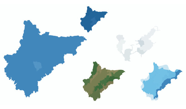 Uttar Pradesh India map vector set with silhouette outline and stylized state shapes collection