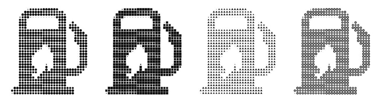 Halftone dot pattern fuel gas icon set isolated on transparent background, symbols for Vehicle essentials icon collection and design. Old-school silkscreen design.