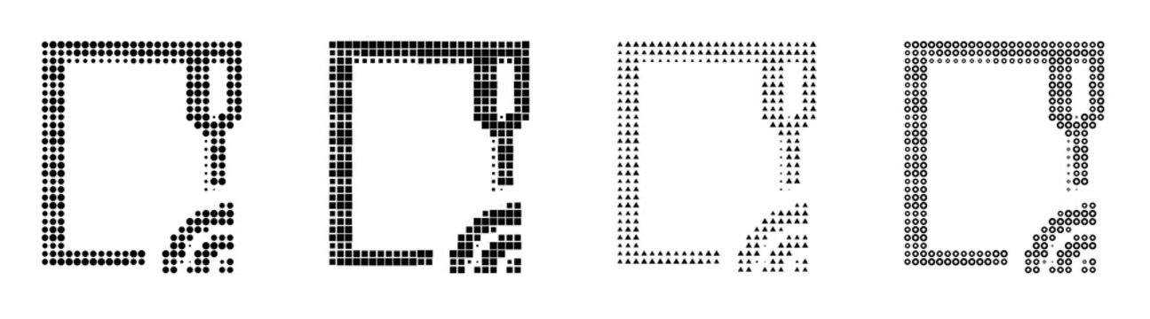 Set of halftone ftp pictograms. Data exchange icon collection and design. Newspaper print illustration. Gritty halftone texture. High-contrast monochrome detail.