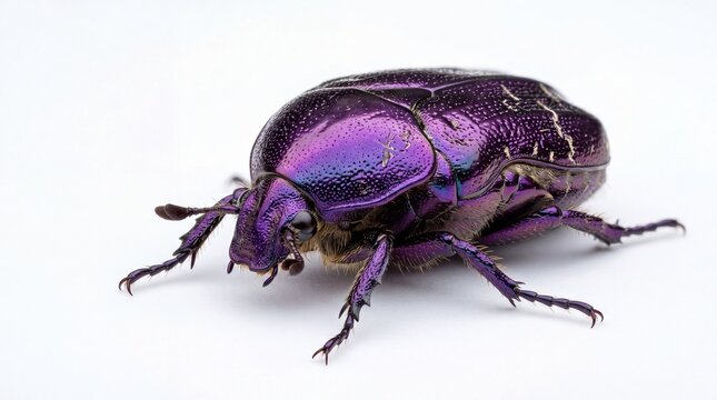 Shiny purple metallic beetle insect close up