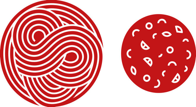 Spaghetti and meatball pasta lines in white on red pattern