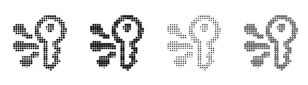 Comic icons of grand master key on transparent background. Cybersecurity digital protection and data privacy. Screen-printed retro design. Bold pop art aesthetic.