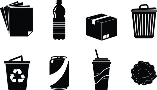Black and white icons representing various objects and items in daily life Vector