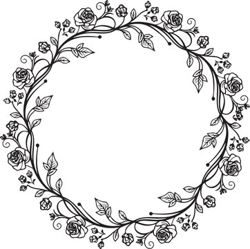 floral wreath frame vector illustration with flowers and leaves flat design