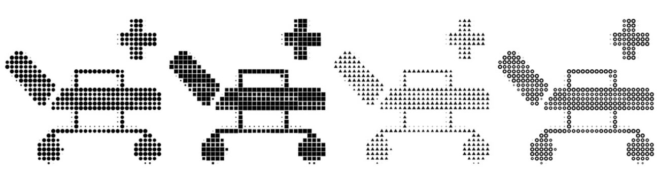 Halftone comic hospital bed icon set isolated on transparent background, symbols for Healthcare medical and patient treatment. Classic comic book look.