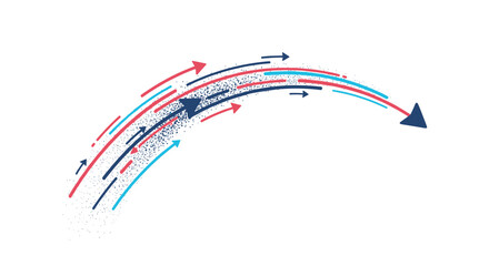 Fototapeta premium Vibrant abstract background featuring curved motion trails and arrows in red, blue, and yellow to show movement.