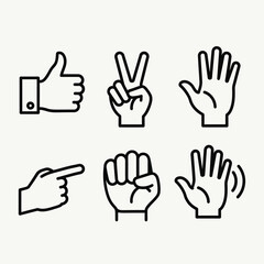 Fototapeta premium Set of six black outline hand gesture on a light background collection thumbs up