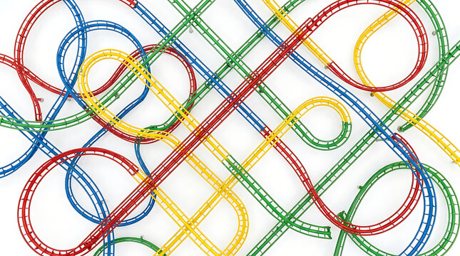 Abstract pattern of colorful rollercoaster tracks in a playful design
