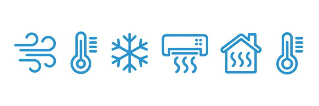 Set of climate control and weather condition icons on transparent background
