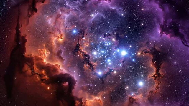 Cosmic nebula explosion space visuals featuring glowing stars and vibrant interstellar gas clouds