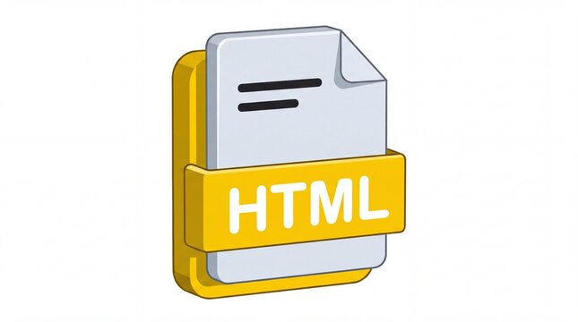 HTML file document icon illustration showing coding format and web development file concept