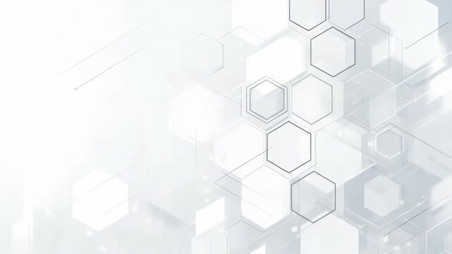 Clean white backdrop featuring overlapping hexagonal shapes and soft gradients, creating a sleek and elegant visual. Perfect for presentations, websites, or branding in tech and science fields