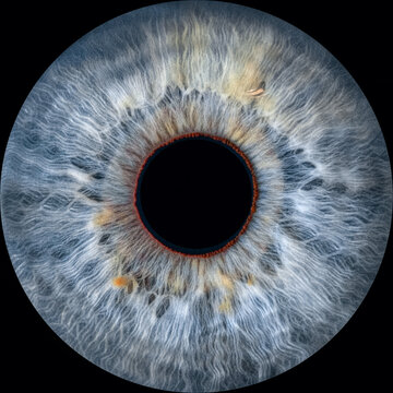 Close-up of human eye iris on black background, macro photography