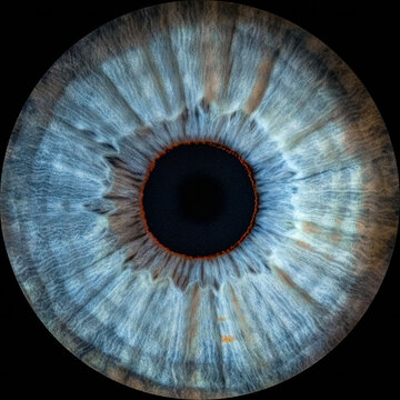 Close-up of human eye iris on black background, macro photography