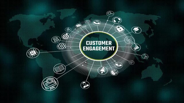 customer engagement 3d illustration. Business, Technology, Internet and network concept. virtual screen of the future and sees the inscription. 4k video animation and world map