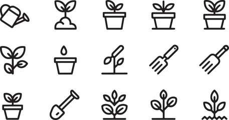 Obraz premium Gardening icons set line art style on a white background