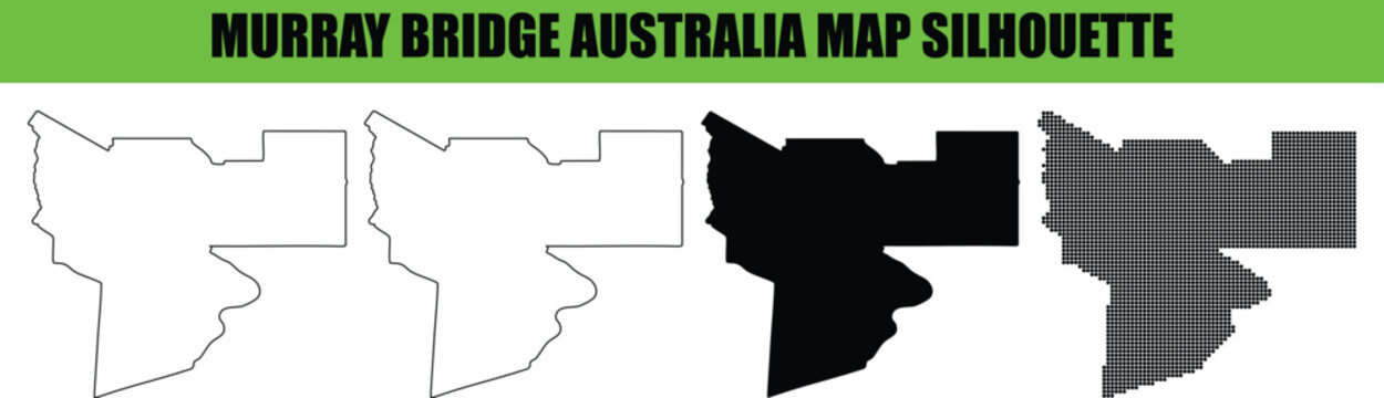 Murray bridge australia map silhouette collection with different styles including solid black outline dashed border and dotted halftone pattern design elements.