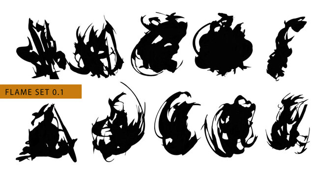 Black Abstract Wispy Flame and Smoke Shapes Collection - Set 0.1