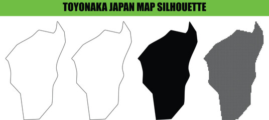 Toyonaka city map silhouette vector illustration isolated on white background with different styles like solid outline dotted and detailed geographic boundary line. © Md Asif Shahnaoaz