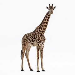 Fototapeta premium Giraffe standing with colorful pixelated pattern isolated on white background