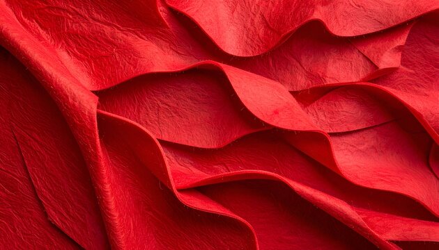 Wavy, textured red material, tightly layered, forming abstract patterns