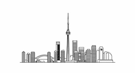 Obraz premium A minimalist line drawing of a bustling city skyline with a tall tower