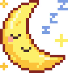 Obraz premium Cute Pixel Moon Sleepy Face Kawaii Dream Night Moon Icon