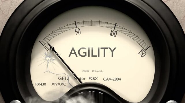 Agility meter showing low levels of agility. Minimum and decreasing agility value, below the norm. Lack of agility. None of it, insufficient.