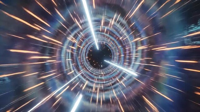 Abstract tunnel with bright light streaks moving through space at high speed