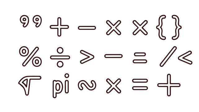 Mathematics Symbols Array: An educational illustration features a collection of fundamental mathematical symbols, artfully arranged to represent various operations and concepts.