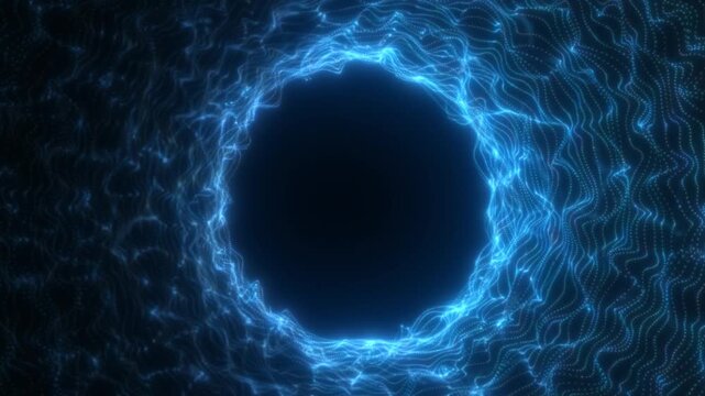 Glowing blue circular portal formed by flowing dotted lines