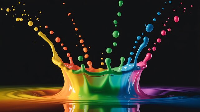 Rainbow paint splash on black background