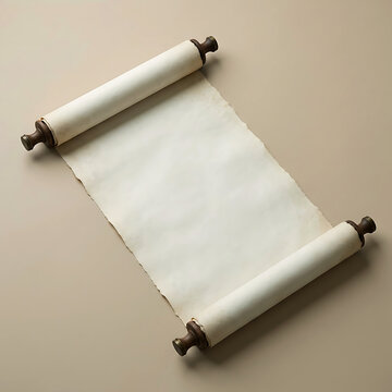 Blank Antique Scroll Unrolled Resting on Dark Wooden Planks, Rustic dark brown textured backdrop for vintage and heritage themes