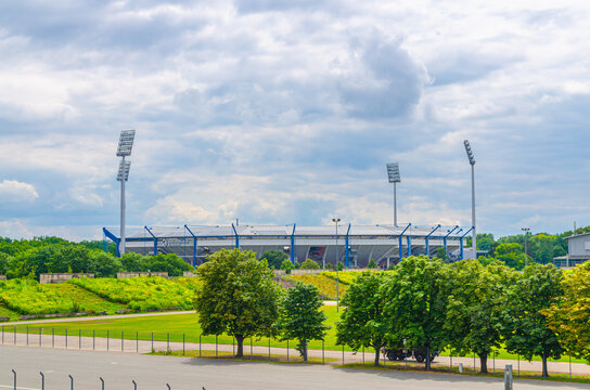 Nuremberg, Germany, July 15, 2024: Max-Morlock-Stadion stadium, Soldiers Field Nurnberg Rams Soldierfield and Norisring rally grounds in Zeppelinfeld Zeppelin Field in Nuremberg city, Bavaria state