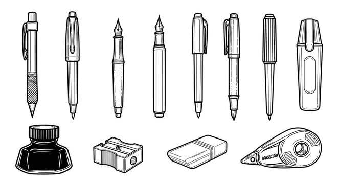 Professional Writing Tools and Office Stationery Vector Collection