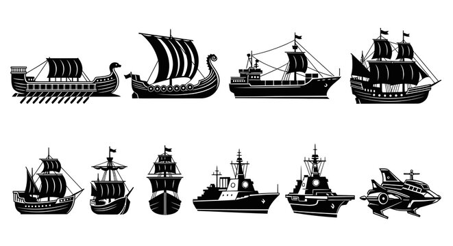 Nautical Ships and Maritime Vessel Silhouette Collection