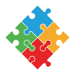 Fototapeta premium puzzle pieces in blue red green and orange