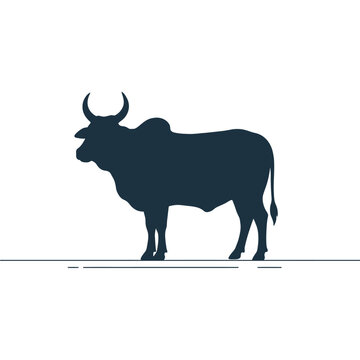 Qurbani cow silhouette illustration, simple flat design, white background